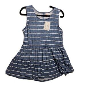 LuLaRoe ELIANA SMALL Blue & White Striped Sleeveless Tiered Babydoll‎ Top NWT!